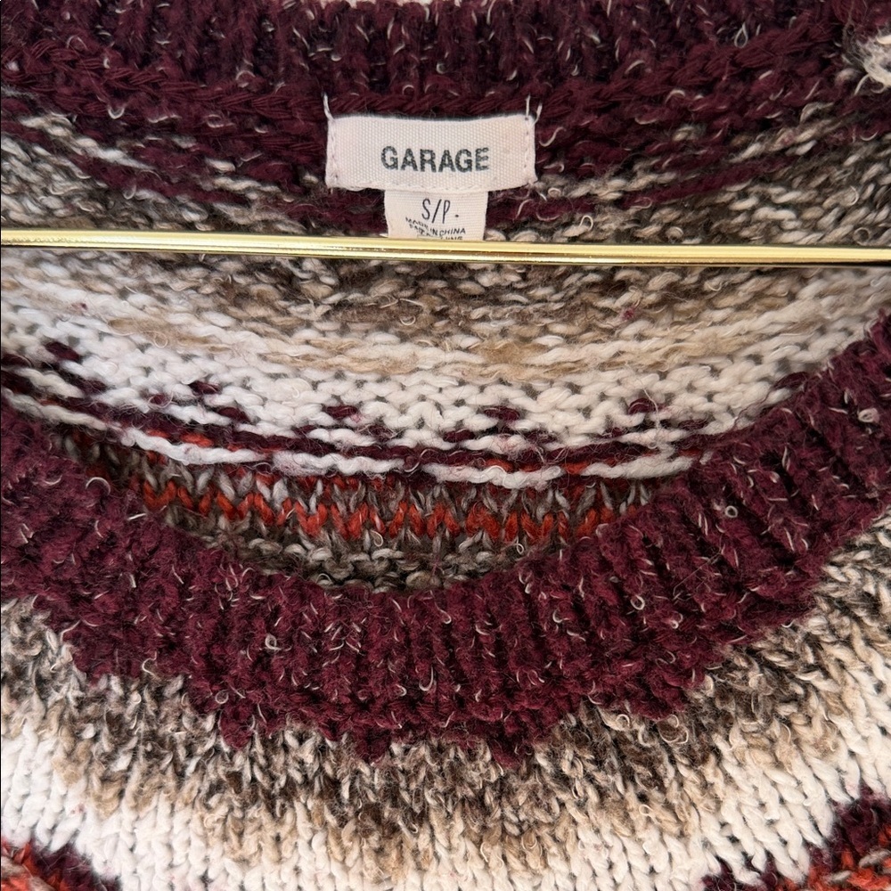 37% Cotton Garage Soft Burgundy Gray Orange Patterned Sweater Medium Weight 💫 - Picture 4 of 5